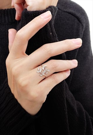 CZ LEAF STERLING SILVER RING