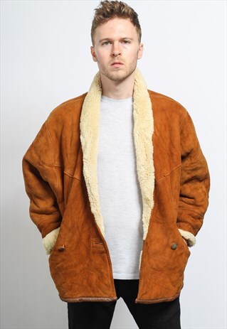 VINTAGE SUEDE AVIATOR FLEECE SHEEPSKIN JACKET