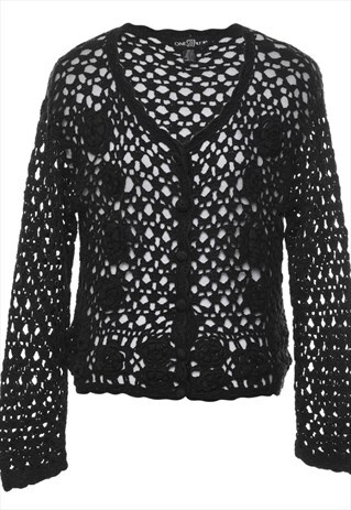 Vintage Black Crochet Cardigan - M