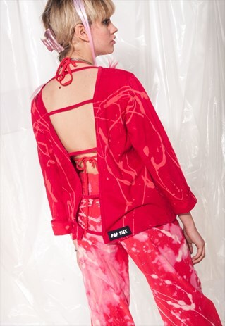 VINTAGE TOP 90S REWORKED TIE-DYE BOOB OPEN BACK RED TEE