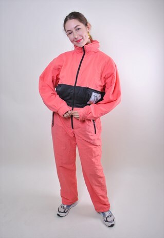 80S ORANGE EMBROIDERY SKI SUIT, WOMEN ONE PIECE SNOW SUIT