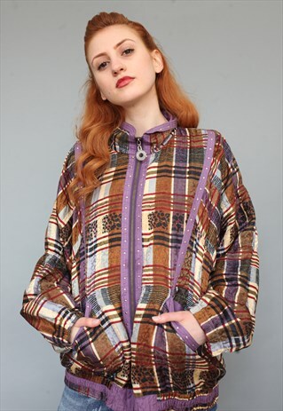 VINTAGE 80'S CHECKED SILK BOMBER JACKET