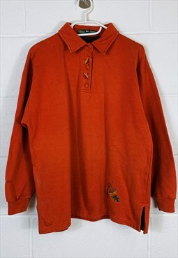 Vintage 90s Sweatshirt Orange with Embroidered Leaves, Acorn