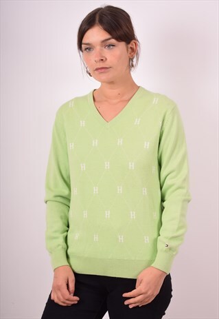 TOMMY HILFIGER WOMENS VINTAGE JUMPER SWEATER LARGE GREEN 90S