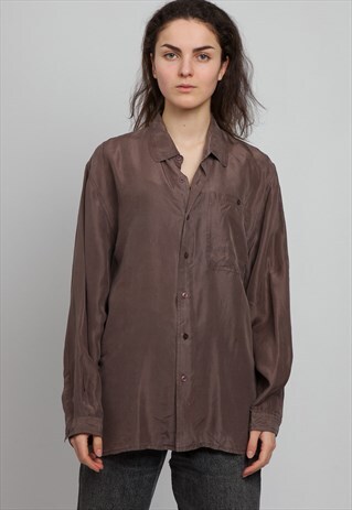 VINTAGE BROWN GINA LONG SLEEVE SILK SHIRT