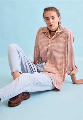 90'S RETRO STRIPED OVERSIZED DADS SHIRT TOP