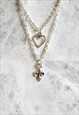 Fleur de lis and Love Heart 2 Necklace Set