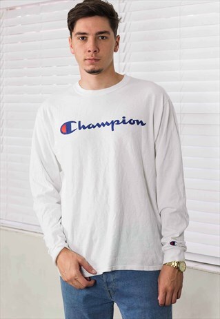 VINTAGE CHAMPION LONG SLEEVE T-SHIRT LOGO 90S L 9.1