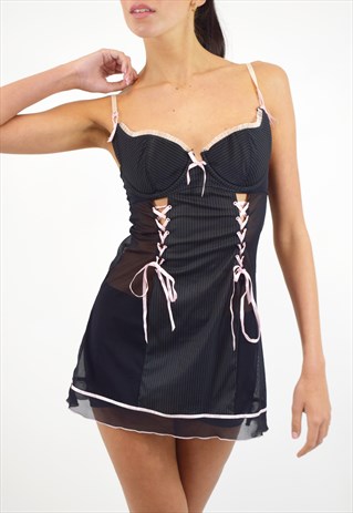 Vintage Y2K Lingerie Slip Dress with Corset Detail