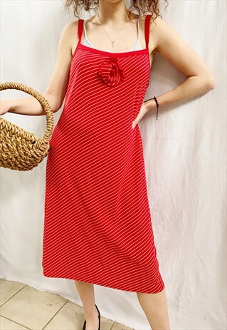 VINTAGE Y2K 90S STRIPED NAUTICAL COTTON MIDI SUMMER DRESS