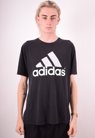 ADIDAS MENS VINTAGE T-SHIRT TOP LARGE BLACK 90S