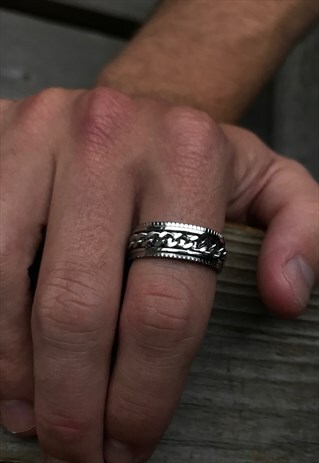 MENS RING SILVER SPINNER BAND SILVER STAINLESS STEEL MEN