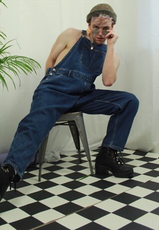 SUPER CUTE VINTAGE BLUE DENIM OVERSIZED DUNGAREES