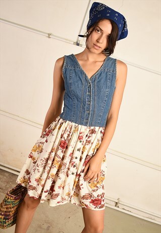 VINTAGE 90S RETRO PARIS CHIC DENIM DETAILED MINI DRESS