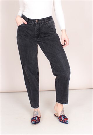 VINTAGE 90S HIGH WAISTED FADED BLACK ANKLE GRAZER JEANS