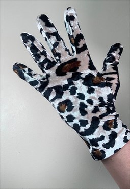 Vintage Y2K Velvet Leopard Print Gloves