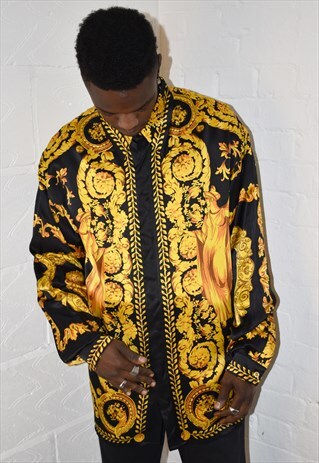 VINTAGE 90S SILK BAROQUE PRINT PATTERN LONG SLEEVE SHIRT