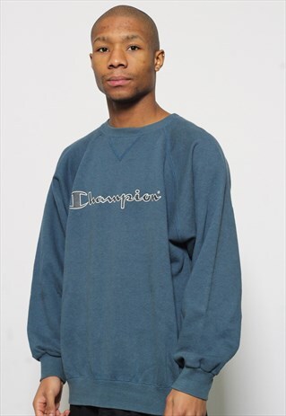 VINTAGE CHAMPION SPELLOUT LOGO SWEATSHIRT BLUE