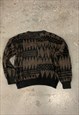 VINTAGE ABSTRACT KNITTED JUMPER FUNKY PATTERNED GRANDAD KNIT