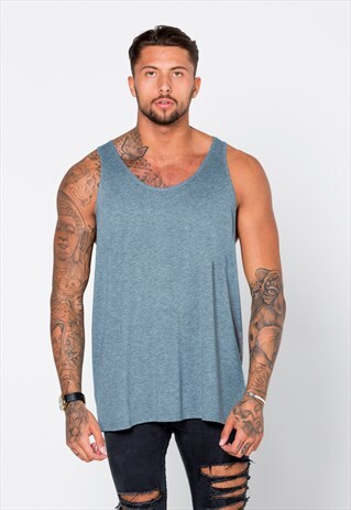 ESSENTIAL BLANK TANK TOP VEST - HEATHER SLATE TEAL BLUE