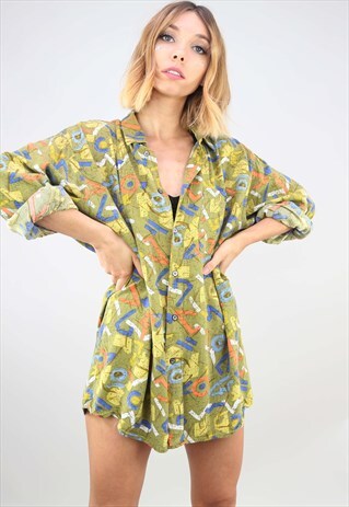 VINTAGE OVERSIZED LONG SLEEVE PATTERNED SHIRT