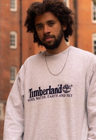 VINTAGE TIMBERLAND SPELLOUT SWEATSHIRT IN WHITE AND BLACK