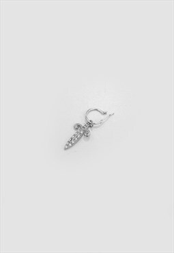54 Floral Diamond Sword Dagger Hoop Earring - Silver