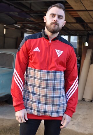 VINTAGE ADIDAS REWORK 1/4 ZIP SPORTS CHECK FLEECE SWEATSHIRT