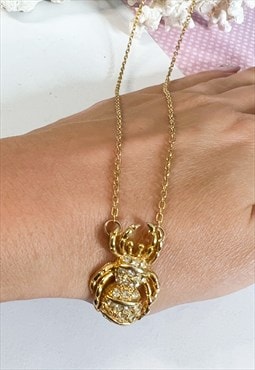 1980's Gold Gem Studded Spider Necklace