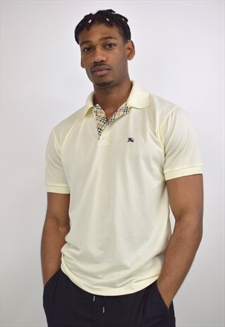 VINTAGE 90S BURBERRY PALE YELLOW NOVA CHECK POLO SHIRT