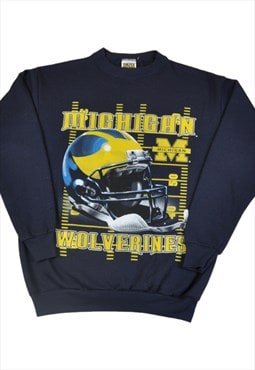 Vintage Wolverines American Football Sweatshirt Navy Small