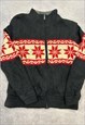 VINTAGE KNITTED CARDIGAN ABSTRACT PATTERNED ZIP UP SWEATER