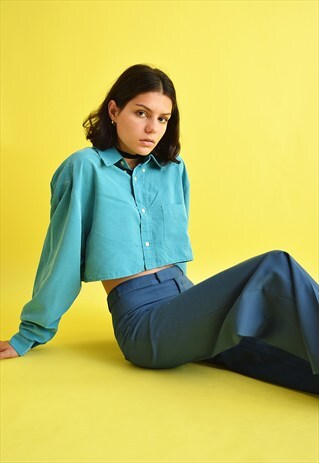 90'S RETRO BOHO FESTIVAL TURQUOISE CROP TOP SHIRT