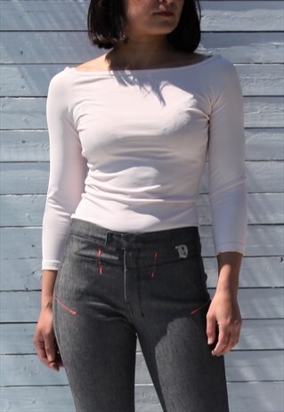 PINK DEADSTOCK STRETCH BOAT NECK HALF SLEEVED TOP,BLOUSE.