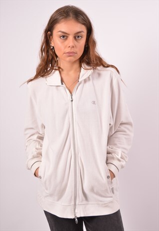 VINTAGE CHAMPION VELVET TRACKSUIT TOP JACKET WHITE