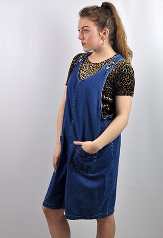 VINTAGE 90'S BLUE DENIM DUNGAREE DRESS