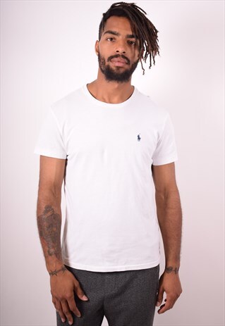 POLO RALPH LAUREN MENS VINTAGE T-SHIRT TOP MEDIUM WHITE 90S