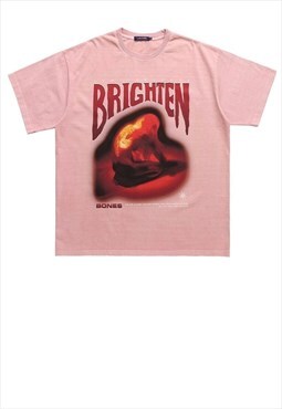 Bones print t-shirt zombie tee grunge corpse top pastel pink