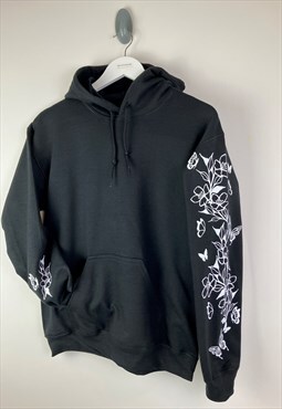 Floral Butterfly sleeved  hoody - unisex fit- Black