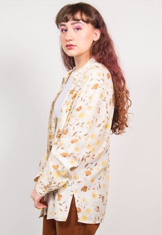VINTAGE 90'S BEIGE FLORAL PRINT OVERSIZED SHIRT