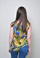 FLORAL PRINT VOCATION SHIRT, HOLIDAY SLEEVELESS BLOUSE, 90S 