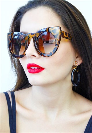 TORTOISE SHELL OVERSIZED CAT EYE SUNGLASSES