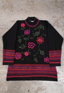 Vintage Patterned Knit Jumper St Michael Flower Cottagecore