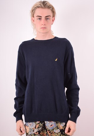 NAUTICA MENS VINTAGE JUMPER SWEATER LARGE NAVY BLUE 90S