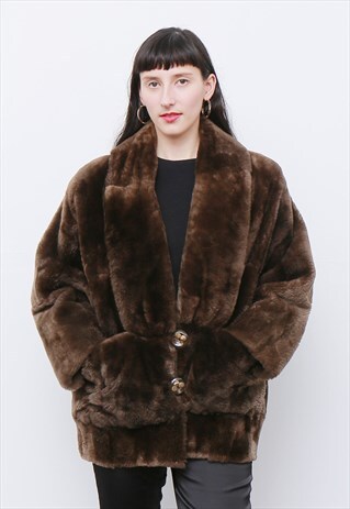 VINTAGE 1980'S BROWN SHEARLING WINTER COAT