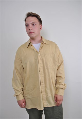 80S YELLOW PALID PATTERN LONG SLEEVE SHIRT, SIZE M