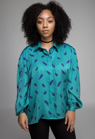 PAISELY TURQUOISE VINTAGE SILK BLOUSE