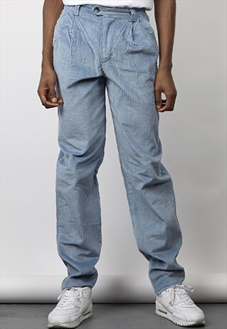 VINTAGE 80'S BLUE HEAVY CORDUROY TAPERED TROUSERS