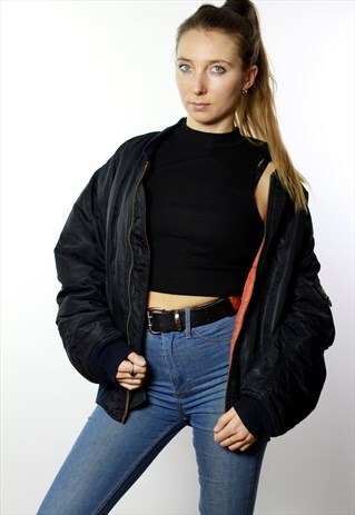 VINTAGE 90S BOMBER / PILOT JACKET BLACK OVERSIZE WOMEN