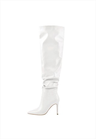 White Pointed Toe Stiletto Tight High Boots 10CM Heel